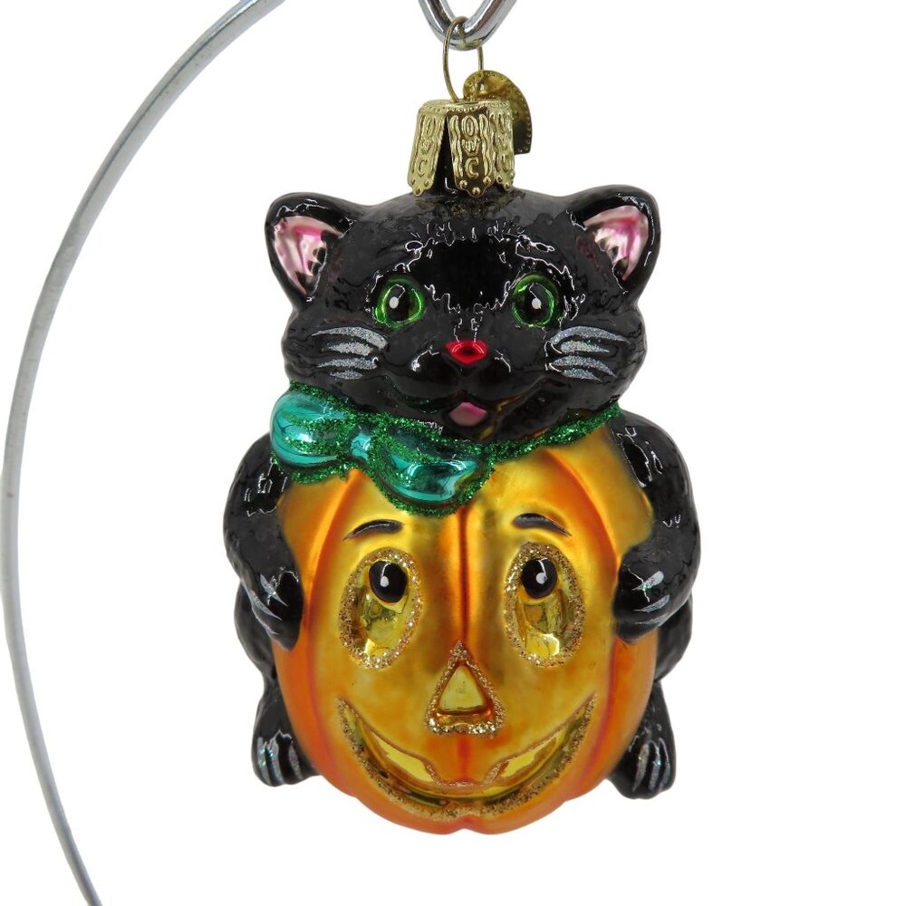 Old World Christmas Black Cat Jack O Lantern Pumpkin Halloween Ornament RETIRED
